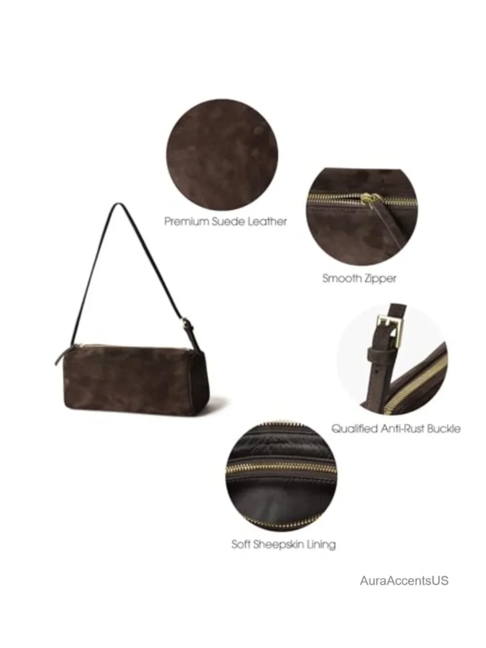 Suede Leather Crossbody Barrel Bag Hobo Shoulder Purse